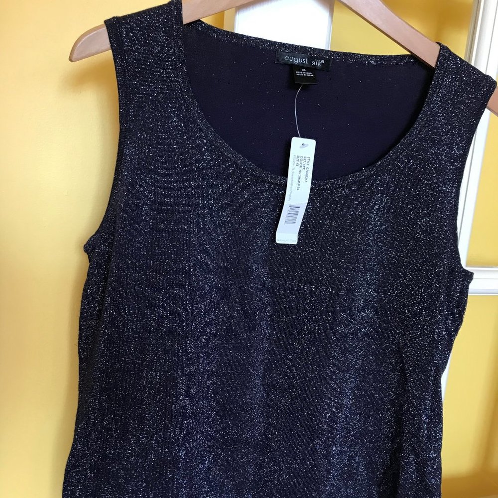 NWT Sparkly Holiday Party Top by August Silk Size XL Navy Blue
